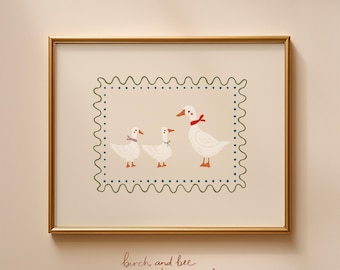Vintage Goose Family Art Print: Neutral Nursery Decor #320 MAILED FINE ART Print