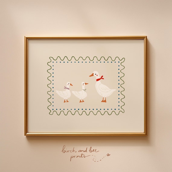 Vintage Goose Family Art Print: Neutral Nursery Decor