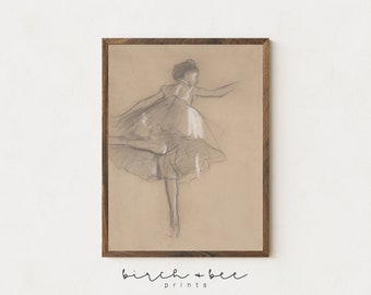 Lámina artística de boceto de bailarina vintage: Estudio de ballet antiguo (descarga digital)