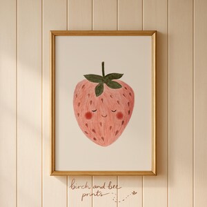 Aardbeikunstafdruk | Fruitkwekerijkunst | Leuke kinderkamerdecoratie | Afdrukbare muurkunst #299 afbeelding 4