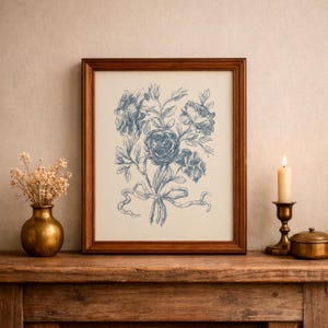 Impresión de flores vintage / Decoración de pared azul / Impresión floral / Arte de ramo de rosas / Descarga digital n.° 288 imagen 2