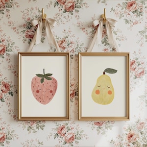 Fruit Nursery Prints Set of 2 | Strawberry Art | Pear Art Print | MAILED ART PRINTS #300