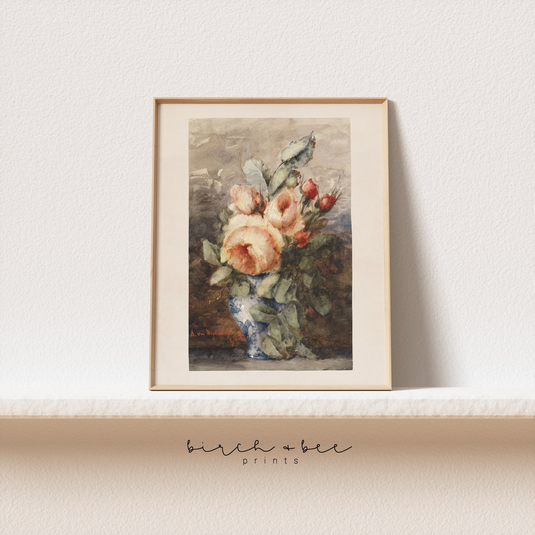 Cottage Core Rose Bouquet Print | Still Life Rose Bouquet Painting ...