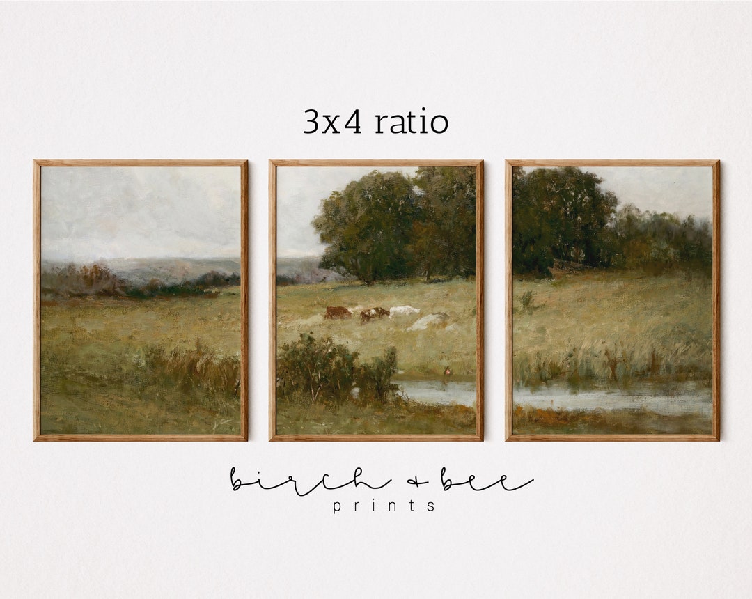 Vintage Landscape Set of 3 | Farmhouse Cow Three Piece Wall Art ...