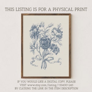 Blue Floral Print | French Country Wall Art | Vintage Flower Sketch ...