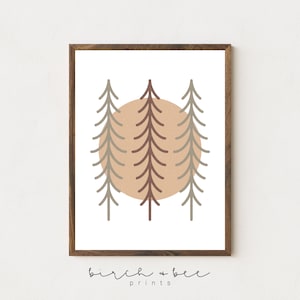 Neutral Toned Sun and Tree Print | Kids Room Forest Art | Nursery Wall Art  | Outdoor Theme Kids Room | Neutral Tones