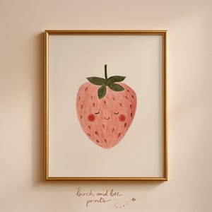 Aardbeikunstafdruk | Fruitkwekerijkunst | Leuke kinderkamerdecoratie | Afdrukbare muurkunst #299 afbeelding 1