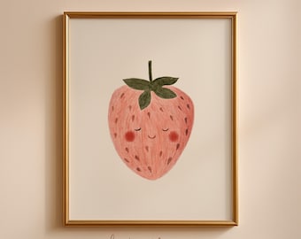 Erdbeere Kunstdruck | Obst Baumschule Kunst | Niedliches Kinderzimmer Dekor | Druckbare Kunst #299