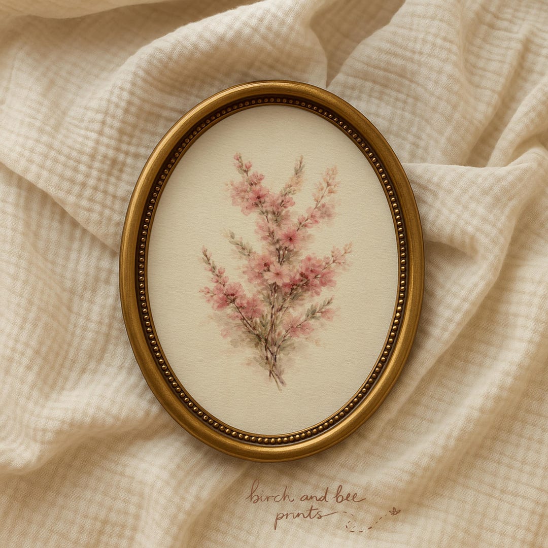 Watercolor Pink Botanical Print | Vintage Floral Wall Art | Cottagecore ...