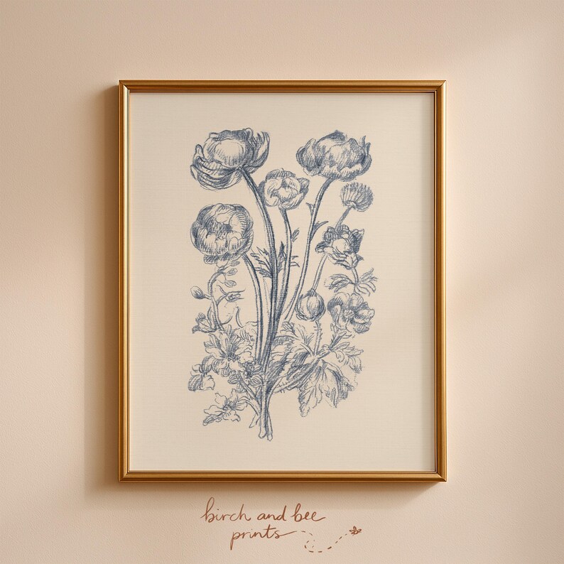 Juego de 2 impresiones florales vintage / Decoración de pared azul / Arte de ramo de rosas / Descarga digital n.° 290 imagen 12