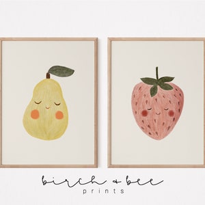 Fruit Nursery Prints Set of 2 | Strawberry Art | Pear Art Print | MAILED ART PRINTS #300