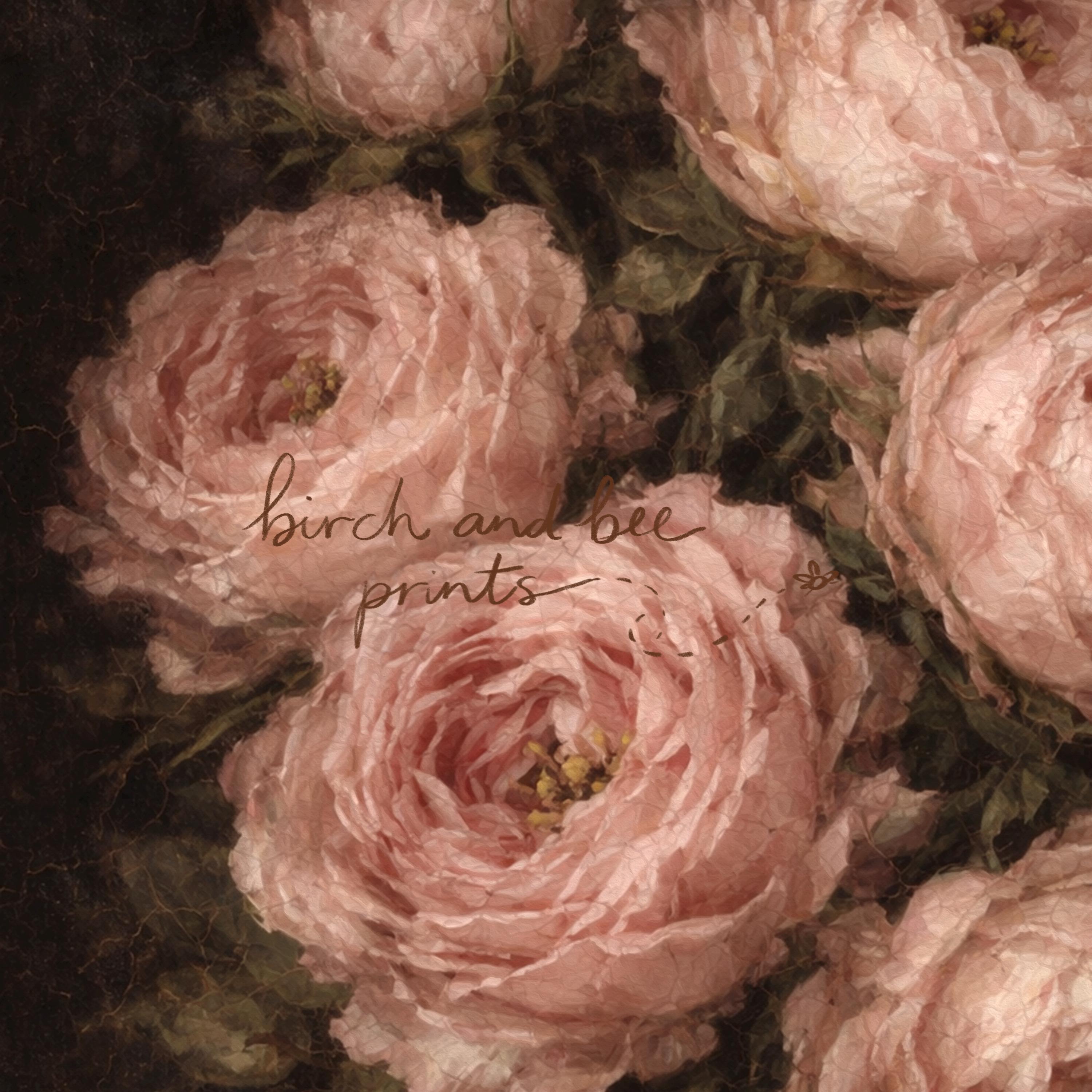 Moody Pink Rose Oil Painting Print, Dark Floral Wall Art, Vintage Peony ...