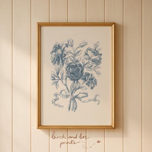 Blue Floral Print Set of 2 | Botanical Wall Art Set | Floral Sketch ...