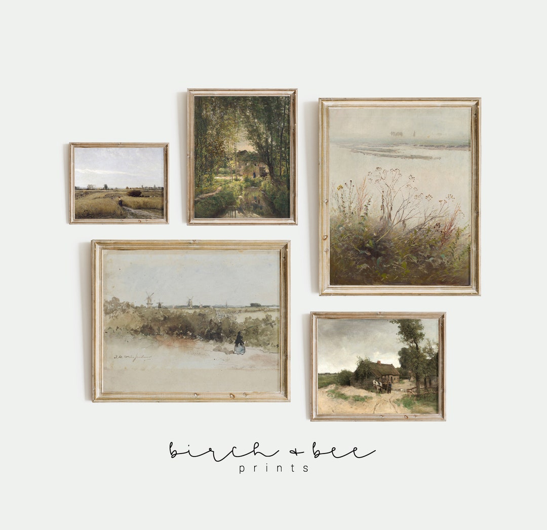 Warm Neutral Vintage Gallery Wall Set of 5 | Printable French Country ...