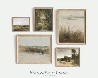Warm Neutral Vintage Gallery Wall Set of 5 | Printable French Country Home Decor | #91