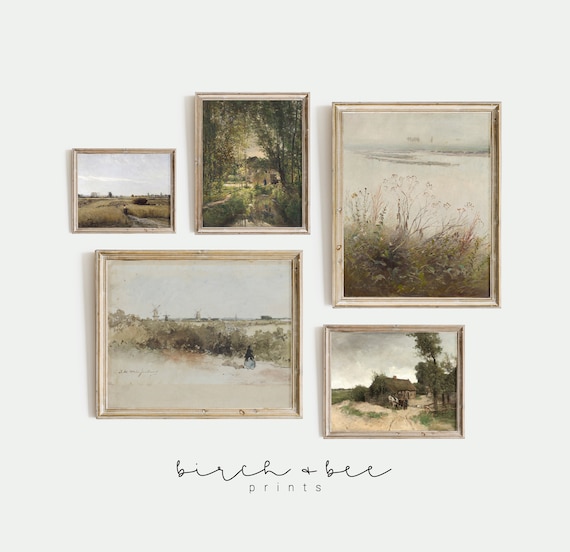 Warm Neutral Vintage Gallery Wall Set of 5 | Printable French Country Home Decor | #91