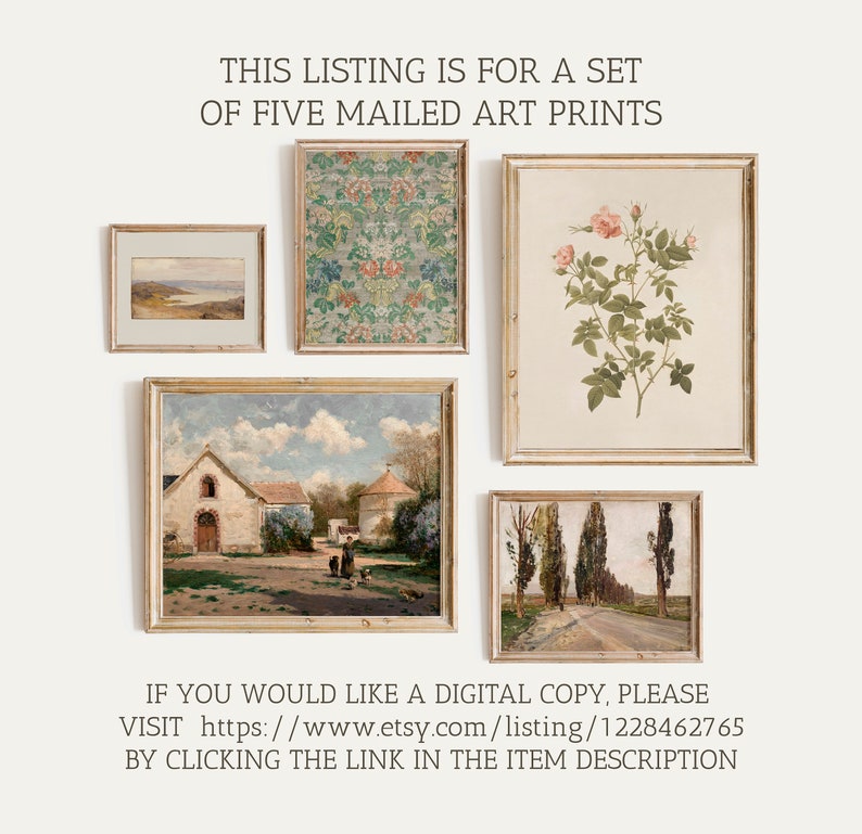 French Country Gallery Wall Art Set: Vintage Floral, Landscape Prints ...