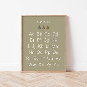 Sage Green Alphabet Print | Nursery ABC Print | Minimal Nursery Decor | Kids Room Alphabet Print | Forest Theme Room | Educational Art