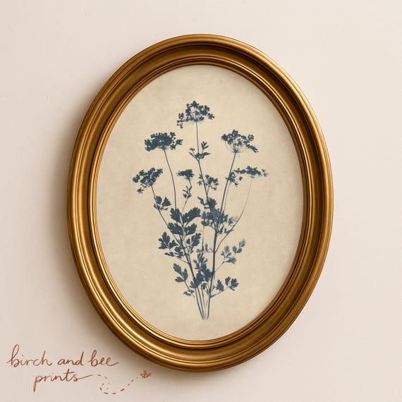 Vintage Botanical Print, Dark Blue Wildflower Wall Art, Cottagecore Pressed Herb Poster | Blue Floral Wall Decor #404-MAILED FINE ART
