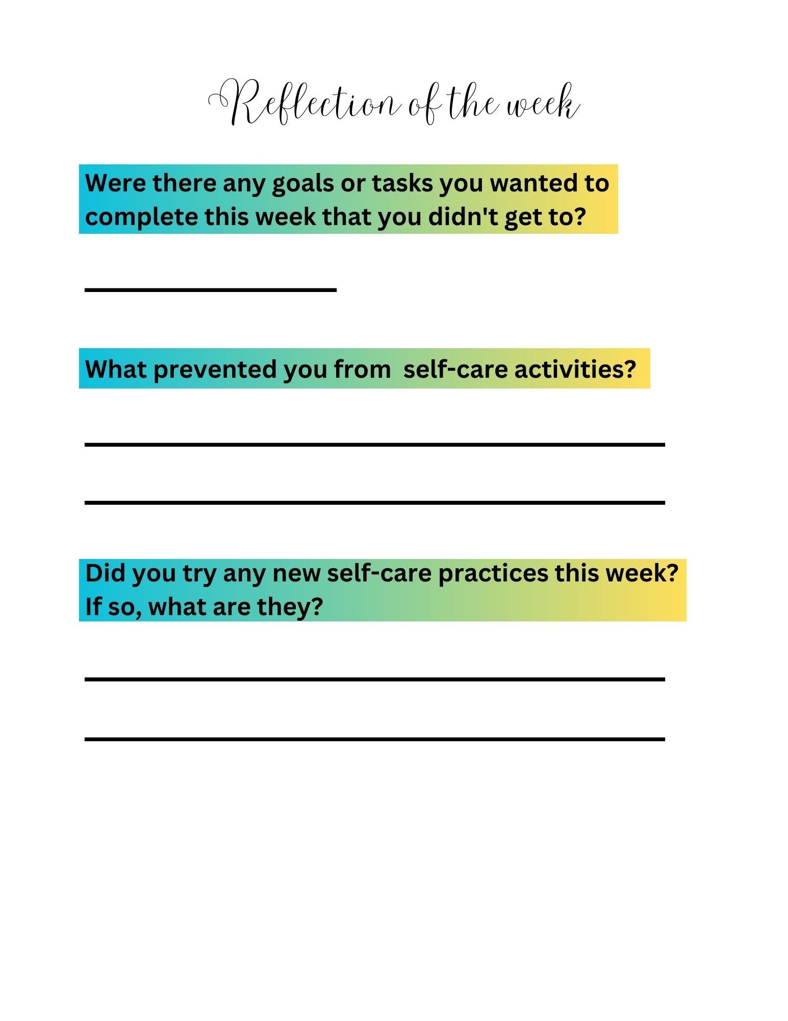 Self care Planner Digital Download Printable Checklist for Mental