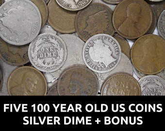 100年前の米国硬貨5枚セット - 廃盤硬貨コレクション - 銀貨10セント