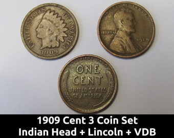1909 VDB Wheat Penny and Indian Head cent Penny Enders P-D-S ROLL