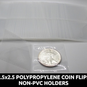 2.5&quot; Polypropylene Coin Flips - 2.5x2.5 plastic protective large PVC-free holders - choose quantity 25 / 50 / 100 / 200 / 500 / 1000