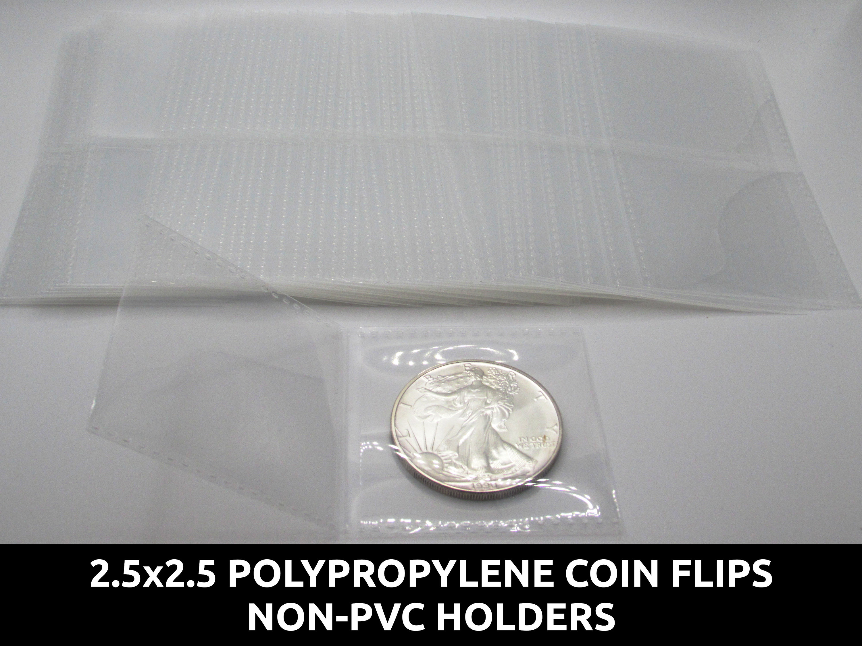 2.5インチポリプロピレンコインフリップ - 2.5x2.5のプラスチック製保護大型PVCフリーホルダー - 数量を選択 25 / 50 / 100  / 200 / 500 / 1000 - Etsy 日本