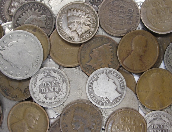 100年前の米国硬貨5枚セット - 廃盤硬貨コレクション - 銀貨10セント
