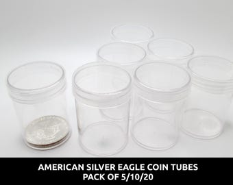 Whitman American Silver Eagle Coin Tubes - Pack of 5 / 10 / 20 - clear round, secure screw top