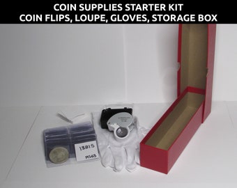 Coin Supplies Starter Kit - Coin Flips, Loupe, Gloves, Storage Box