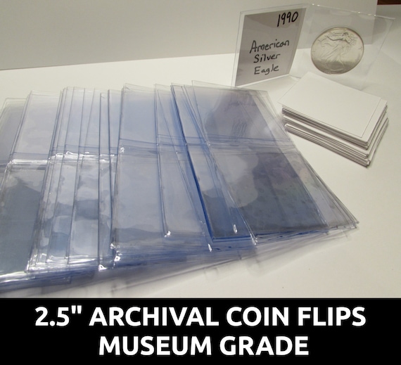 Archival 2.5" mylar plastic coin flips for storage - choose quantity 25 / 50 / 100 / 200 / 500
