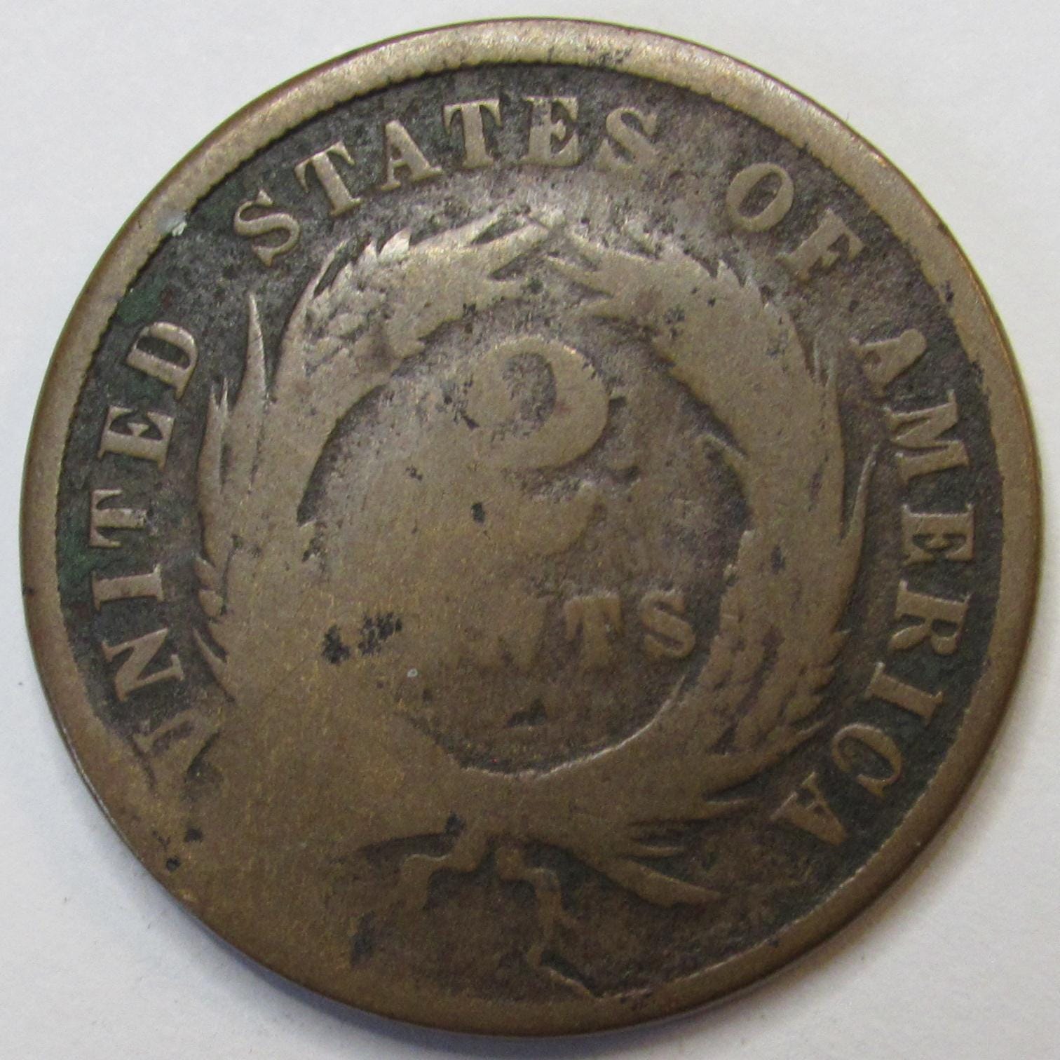 1865年2セント硬貨 - 南北戦争時代のアメリカのアンティーク銅貨