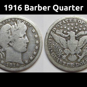 1916 Barber Quarter: moneda antigua de plata estadounidense del último año de emisión
