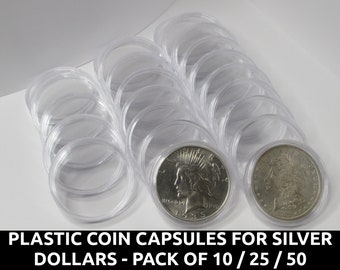 Silver Dollar sized Plastic Coin Capsules - 38mm holders for coins - pack of 10 / 25/ 50