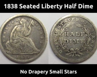 1838 Seated Liberty Half Dime - No Drapery Small Stars - antique American silver coin