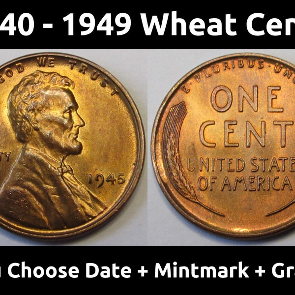Lincoln Wheat Pennies - 1940 to 1949 PDS - choose date / mintmark / grade - 1940, 1941, 1942, 1943, 1944, 1945, 1946, 1947, 1948, 1949