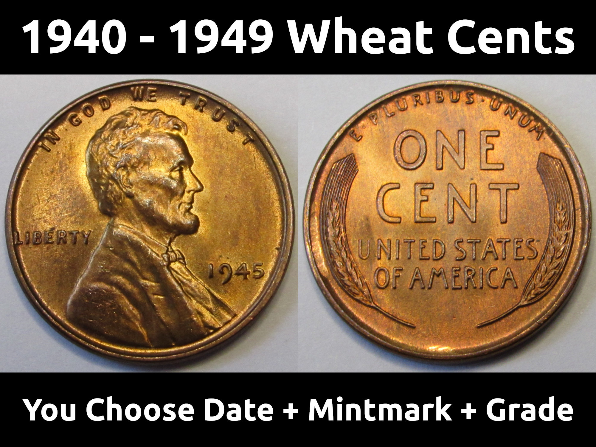 リンカーン小麦ペニー - 1940年から1949年 PDS - 日付/ミントマーク