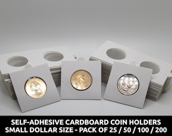 Fundas de cartón autoadhesivas del tamaño de un dólar para guardar y organizar monedas - paquete de 25 / 50 / 100 / 200