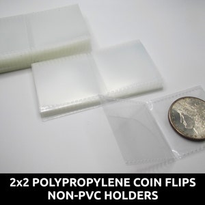 2&quot; Polypropylene Coin Flips - 2x2 plastic protective PVC-free holders - choose quantity 25 / 50 / 100 / 200 / 500 / 1000