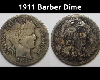 1911 Dime de barbier - centime d'argent américain antique