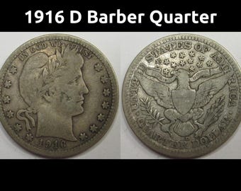 1916 D Barber Quarter - antique Denver mintmark silver coin