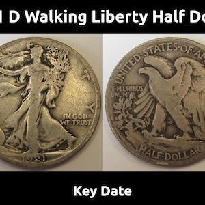 1921 D Walking Liberty Half Dollar - key date low mintage American coin