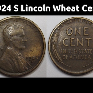 1924 S Lincoln Wheat Cent - antique San Francisco mintmark American wheat penny