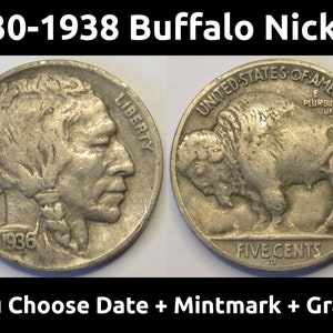 Buffalo Nickels - 1930 to 1938 PDS - choose date / mintmark / grade - 1930, 1931, 1934, 1935, 1936, 1937, 1938