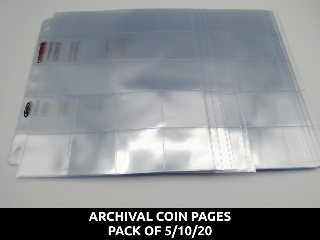 20 Pocket Plastic Archival Coin Pages for Coin Collecting Storage ...