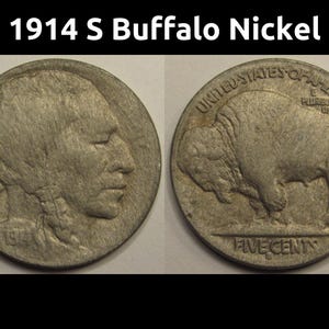 1914 S Buffalo Nickel - antique better date Ameircan five cent coin