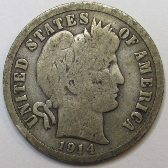 レア 銀貨 1914年 アメリカ 1ダイム バーバー ミントD 1914 D バーバーダイム - アンティーク デンバー ミントマーク