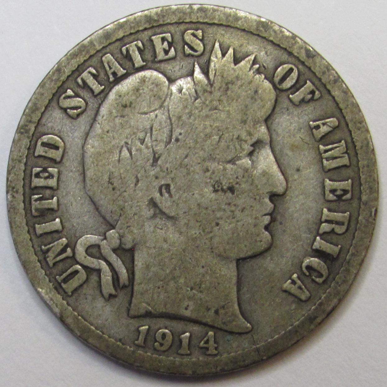 1914 D バーバーダイム - アンティーク デンバー ミントマーク