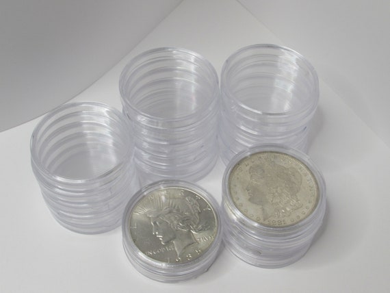 Capsule Portamonete In Plastica Trasparente 70 Mm Con 10 Anelli Regolabili (41-65 Mm) Per Collezionisti